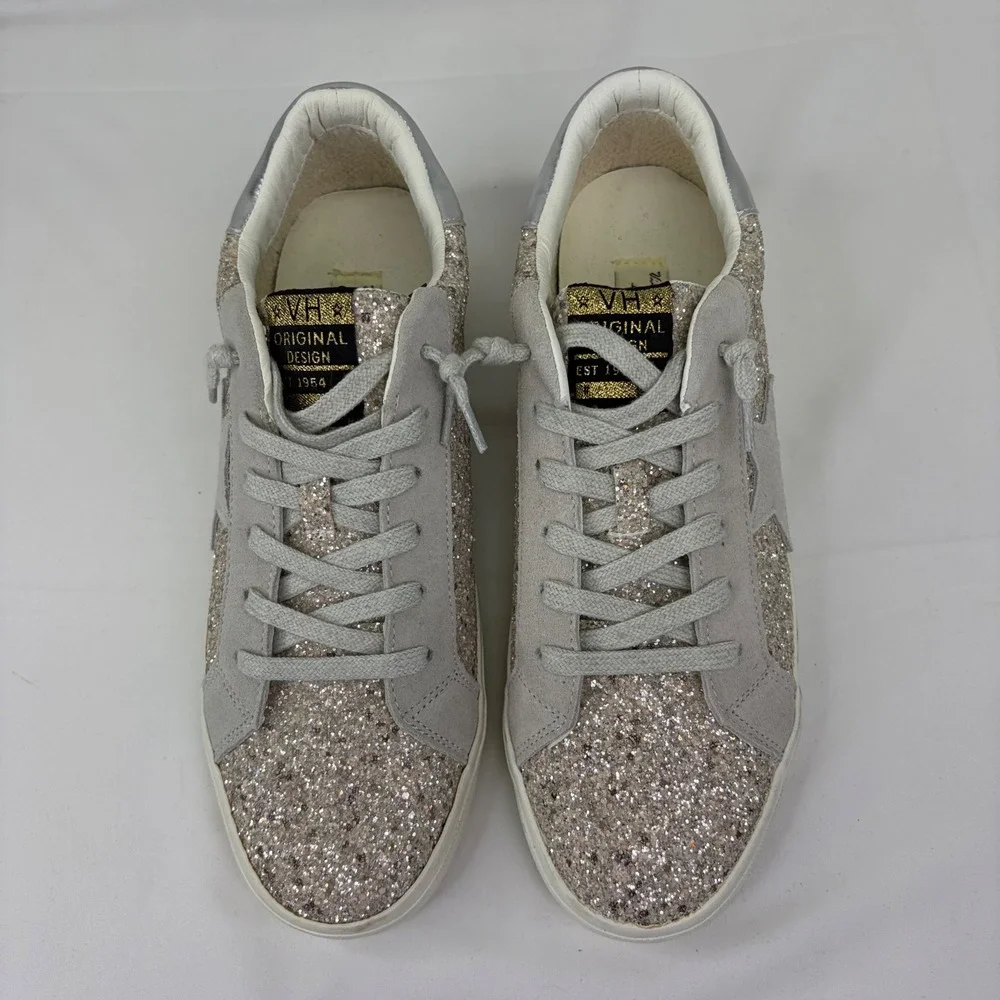 New Vintage Havana Silver Glitter Star Sneakers Shoes Size 11 Sparkle Lace Up